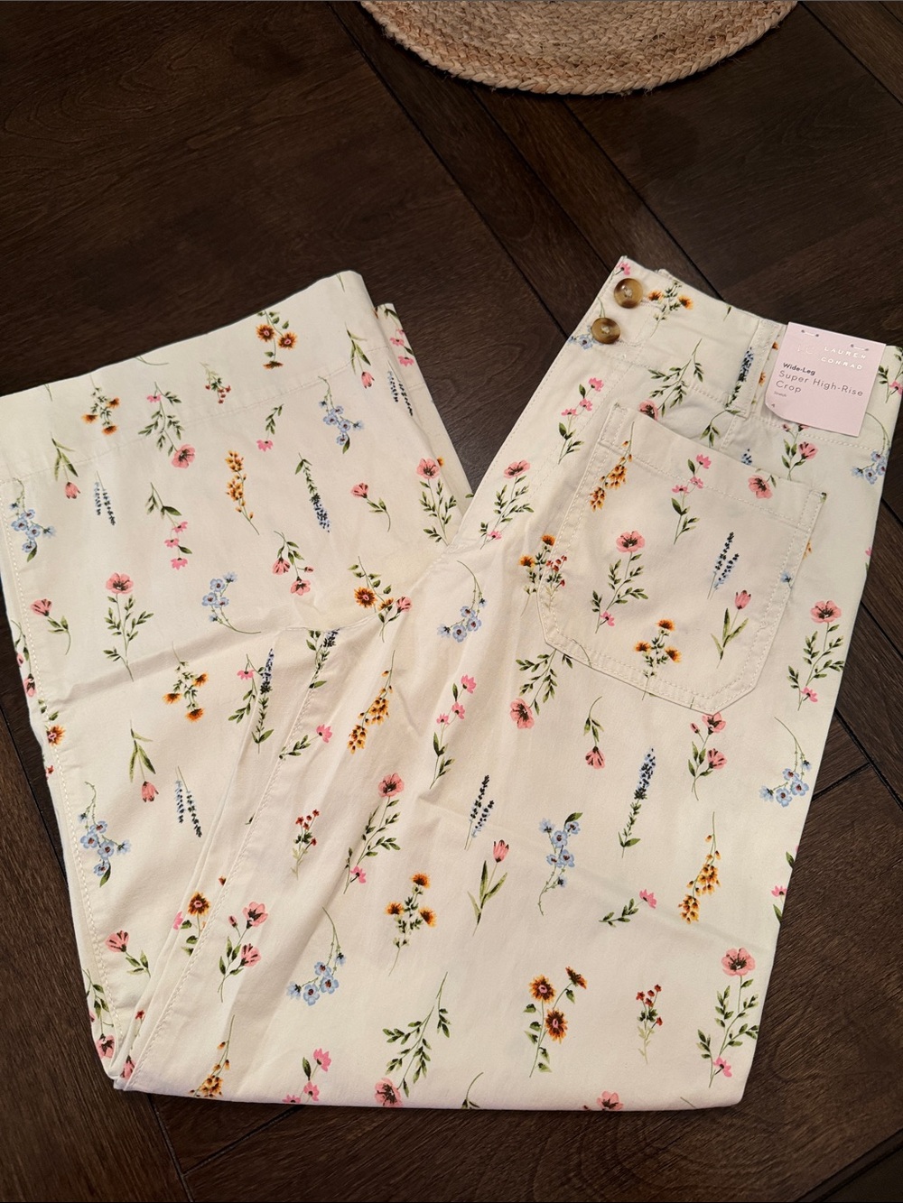 LC Lauren Conrad Cream Floral Ankle Jeans